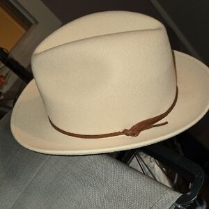 Paul Fredrick Cream Wool Hat with Brown Trim